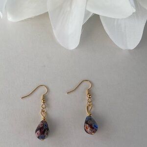 18K Gold Plate Dangle Purple Teardrop Floral Earrings